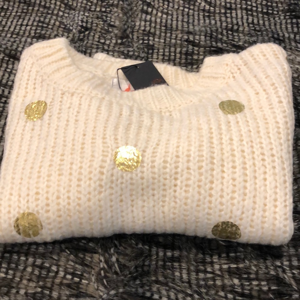 NWT J.O.A. Of Los Angles Gold Polka Dot Sweater